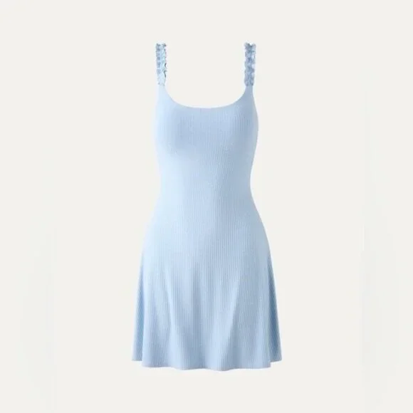 NEW OGL Move Size M Plantive Elf Brami Mini Dress With Shorts Baby Blue Ribbed - Picture 9 of 17